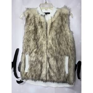 Napa Valley Faux Fur‎ Sweater Vest Pullover Womens Small Preppy V-Neck Ski Bunny